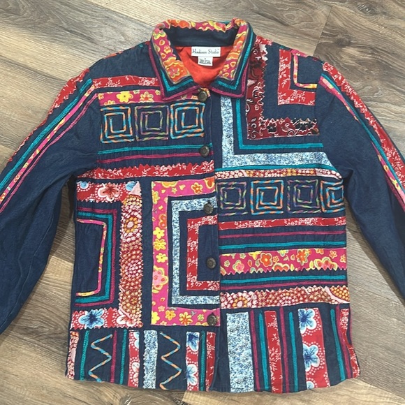 Madison Studio embroidered jacket 100% Cotton button up multicolor look size S - Picture 2 of 16